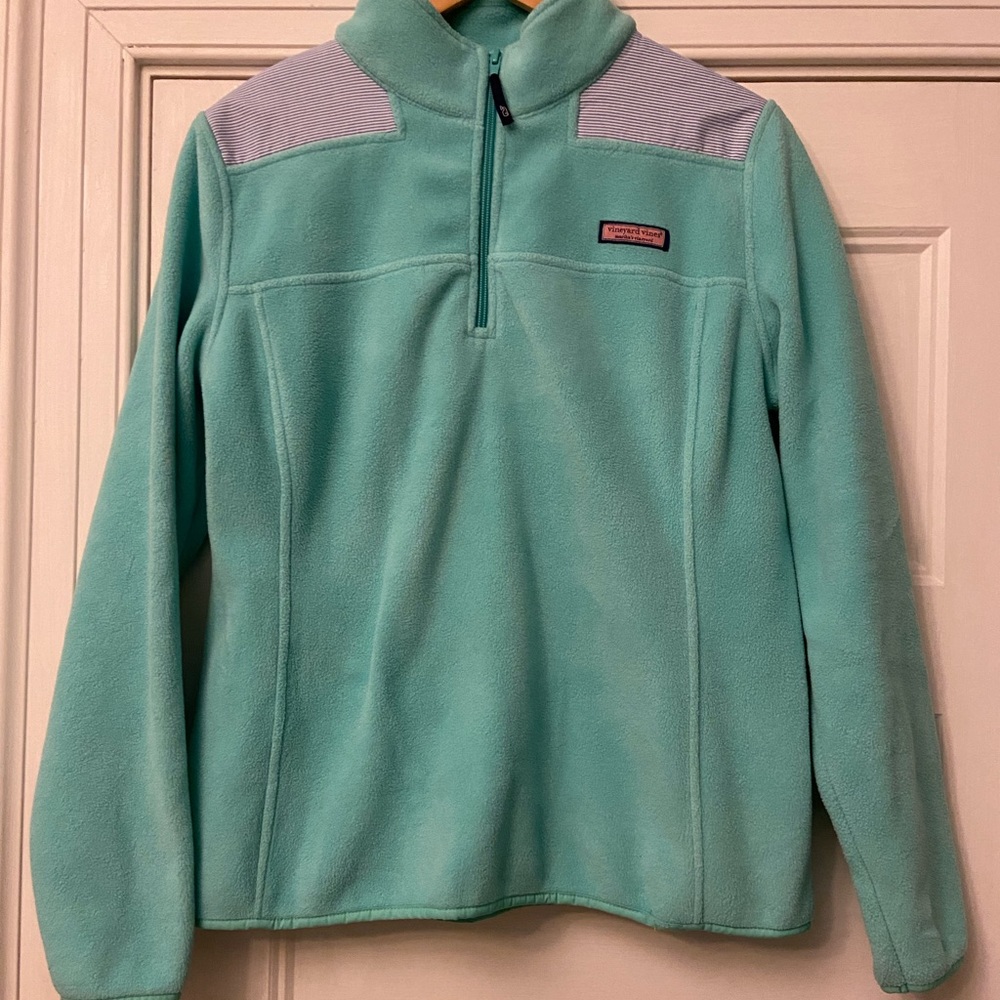 COPY - Vineyard Vines Mint Quarter Zip Fleece Pullover Sweatshirt w/ Seersucker…